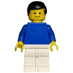 pln055G Man met effen blauwe torso, witte benen, zwart haar gebruikt *0M0000