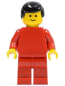 pln071G Effen rode Torso met rode armen, rode benen, Black Male Hair gebruikt *0M0000