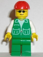 trn074G Groen jas met twee grote zakken - groene benen, rode Construction helm gebruikt *0M0000