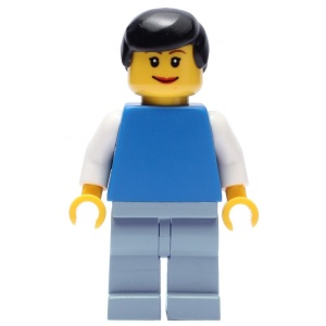 twn083G Blauw shirt met witte armen, lipstick gebruikt *0M0000