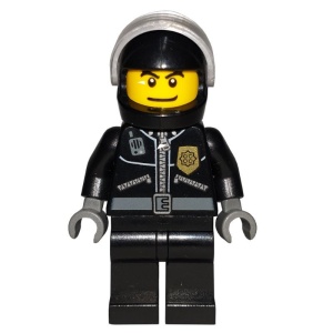 twn182G Politieman, zwart leren pak, zwarte helm gebruikt *0M0000