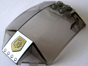 x224pb007-13G Cockpit ruit 8x6x2 gebogen met gouden politie logo (Sticker) transparant bruin (kleurnaam was: trans ZWART) gebruikt *