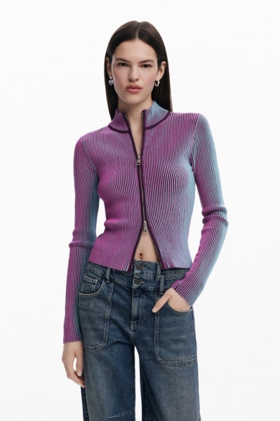 CARDIGAN DESIGUAL CU FERMOAR ÎN DUNGI VERTICALE