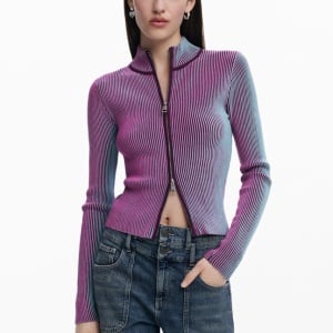 CARDIGAN DESIGUAL CU FERMOAR ÎN DUNGI VERTICALE - Img 1