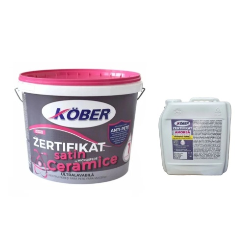 Vopsea lavabila zertifikat microsfere ceramice 15l, alb satin + amorsa KOBER