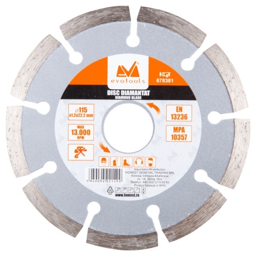 Disc diamantat segmentat, universal 115mm 678381 EVOTOOLS