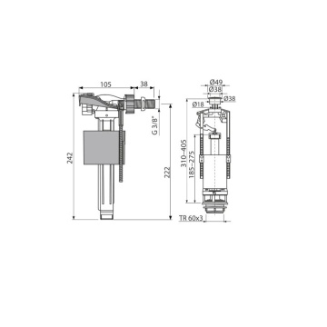 SET MECANISM WC CU ATENTIONARE SIMPLA SI ALIMENTARE LATERALA SA2000 1/2,3/8 A15 ALC183 ALCAPLAST