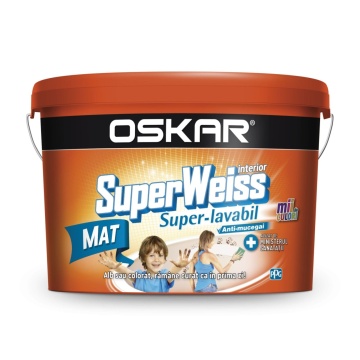 Vopsea lavabila mat superweiss 8.5 l, alb, interior anti mucegai labm50 OSKAR