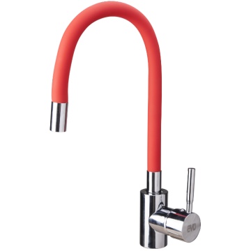 Baterie bucatarie monocomanda pipa flexibila inox, rosu EVOSANITARY 680342