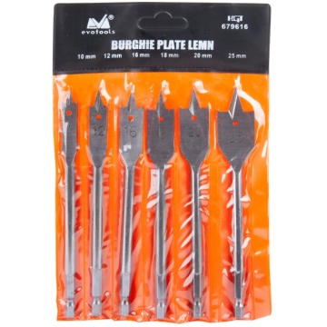 SET BURGHIE LEMN PLAT 6 PIESE 10-25MM ETS 679616 EVOTOOLS