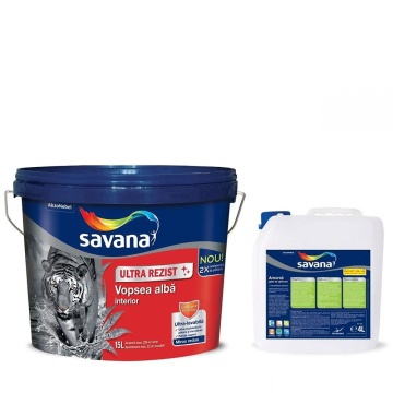 Vopsea lavabila ultrarezist 15l, alb, interior+amorsa 4l SAVANA