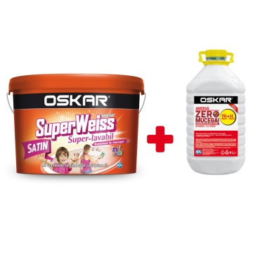Vopsea lavabila satin superweiss 15l alb interior anti mucegai OSKAR + amorsa 4 l OSKAR