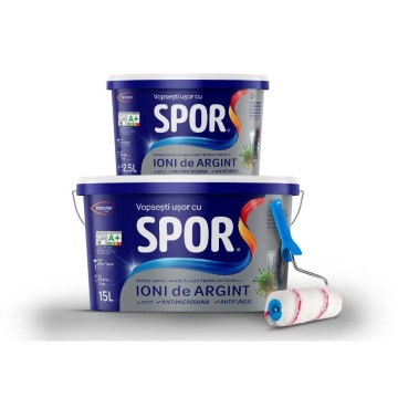 Vopsea lavabila alba SPOR, cu ioni de argint, interior 15l + 2.5l, cu trafalet sau amorsa