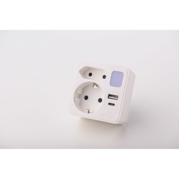 Stecher adaptor dublu, cu lumina de veghe 1*schucko 1*euro 1*usb a 1*usb c STROHM sm-a-cgzb2lu1