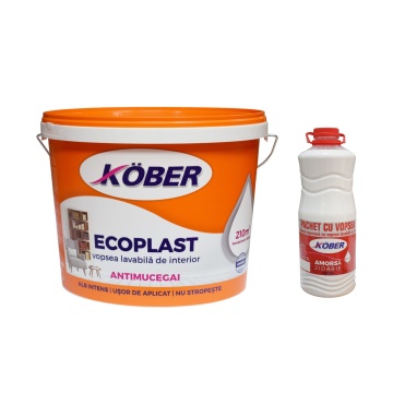 Vopsea lavabila ecoplast antimucegai 15l, cu amorsa 3l KOBER