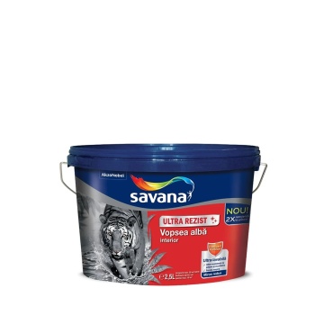 Vopsea lavabila ultrarezist 2.5l, alb, interior SAVANA