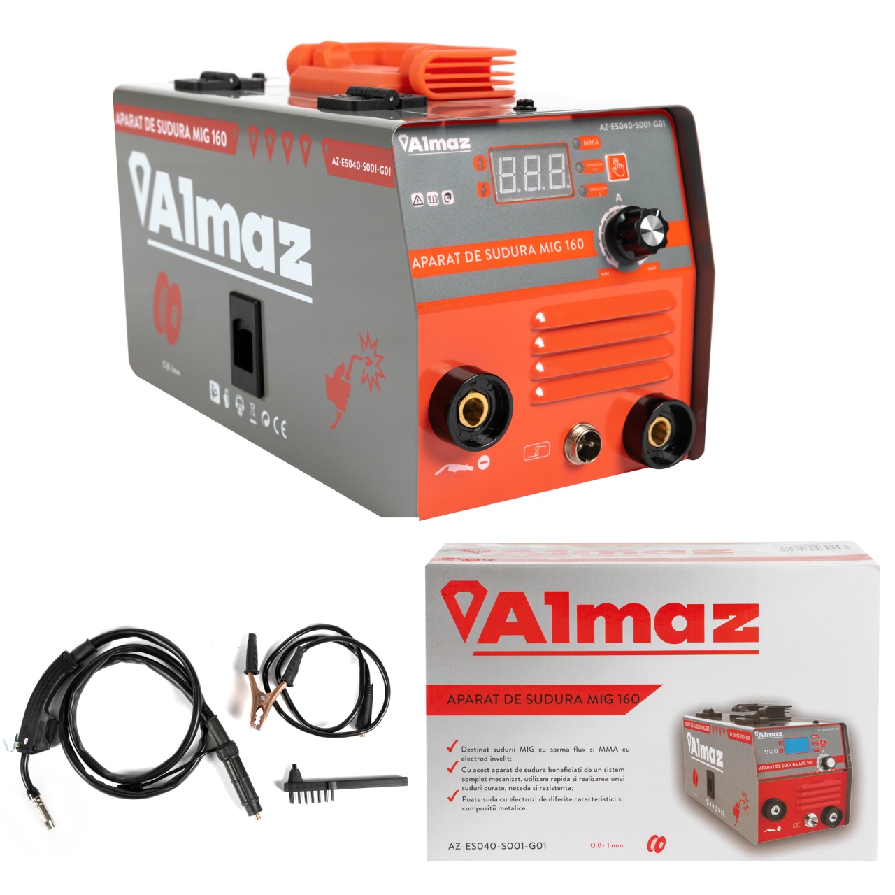 Aparat sudura Almaz, MMA+FCAW(doar sudura sarma flux), intensitate maxima 160A, afisaj digital [7]
