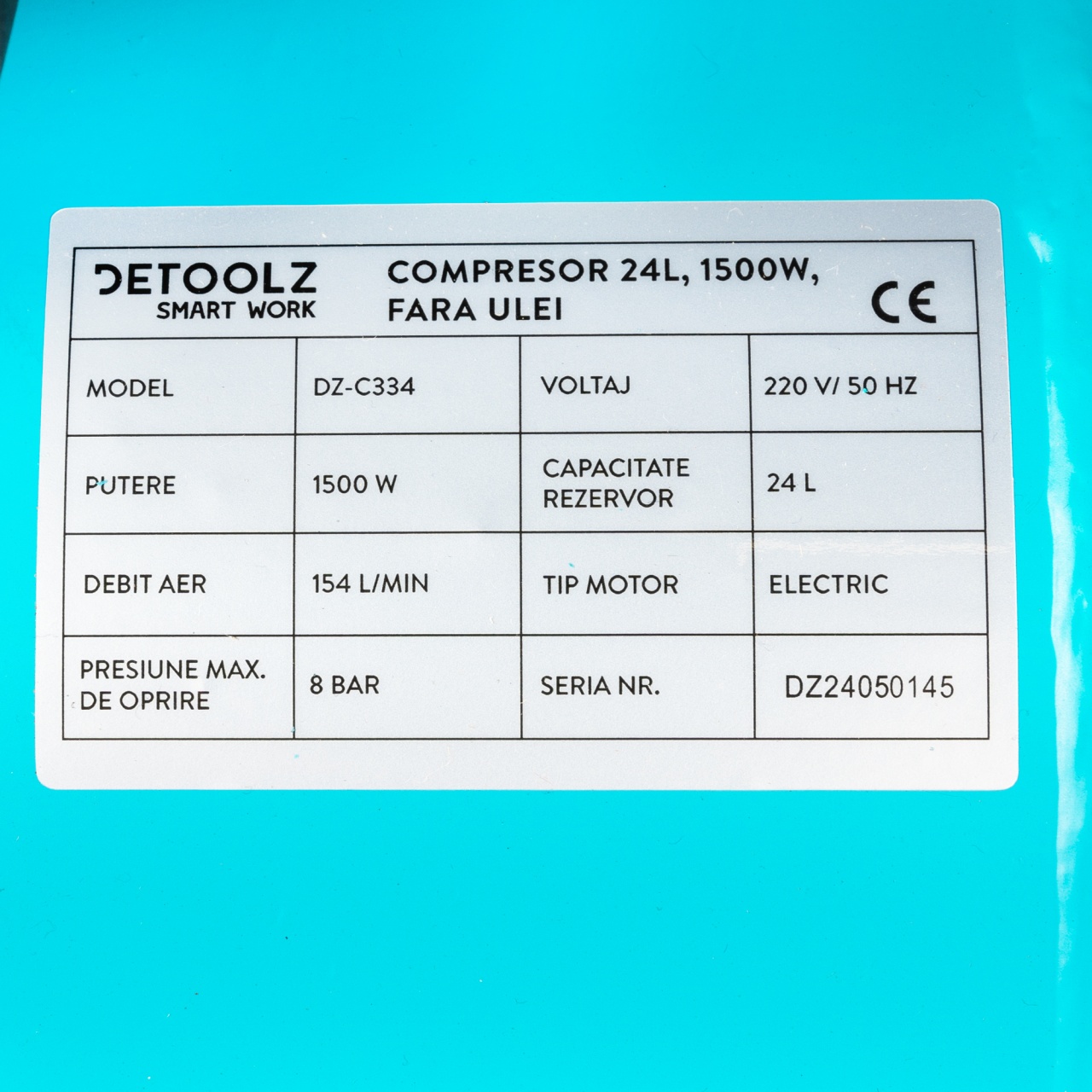 Compresor Detoolz 24L fara ulei, 1500 W, debit 154L/min, 8 bar, 2 prize de aer [11]