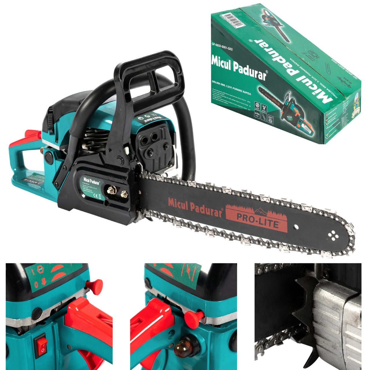 Drujba Micul Padurar 5800, capacitate cilindrica 58cc, 3.2 CP, 1 lant 16" + 1 lama, pornire rapida [12]