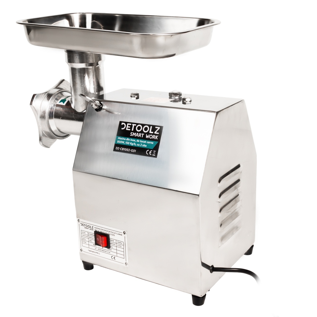 Masina tocat carne Detoolz, 800W, 150 kg/h Inox cu 2 site [4]