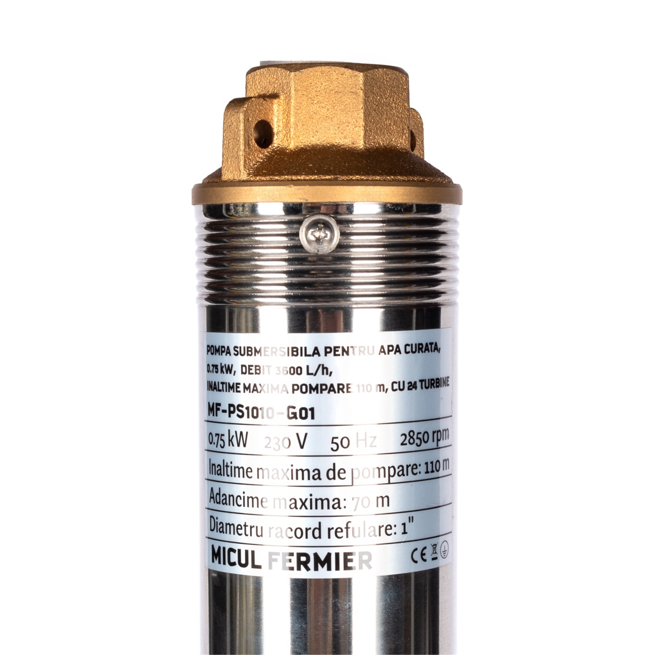 Pompa submersibila pentru apa curata Micul Fermier, 0.75KW, debit 3600l/h, inaltime maxima pompare 110m, 24 turbine [5]