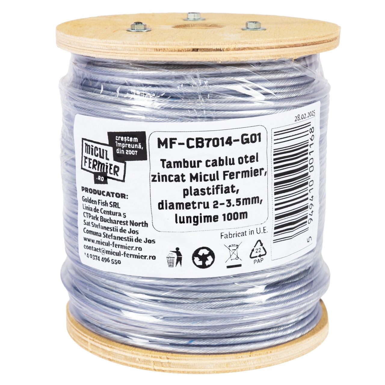 Tambur cablu otel zincat Micul Fermier, plastifiat, diametru 2-3.5mm, lungime 100m [3]