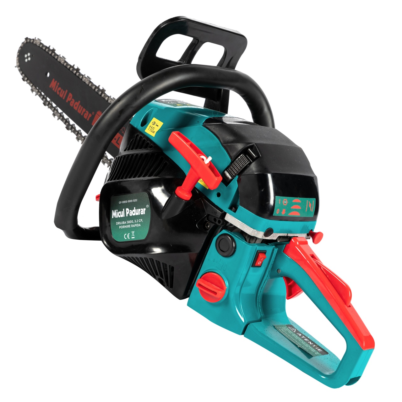 Drujba Micul Padurar 5800, capacitate cilindrica 58cc, 3.2 CP, 1 lant 16" + 1 lama, pornire rapida [1]
