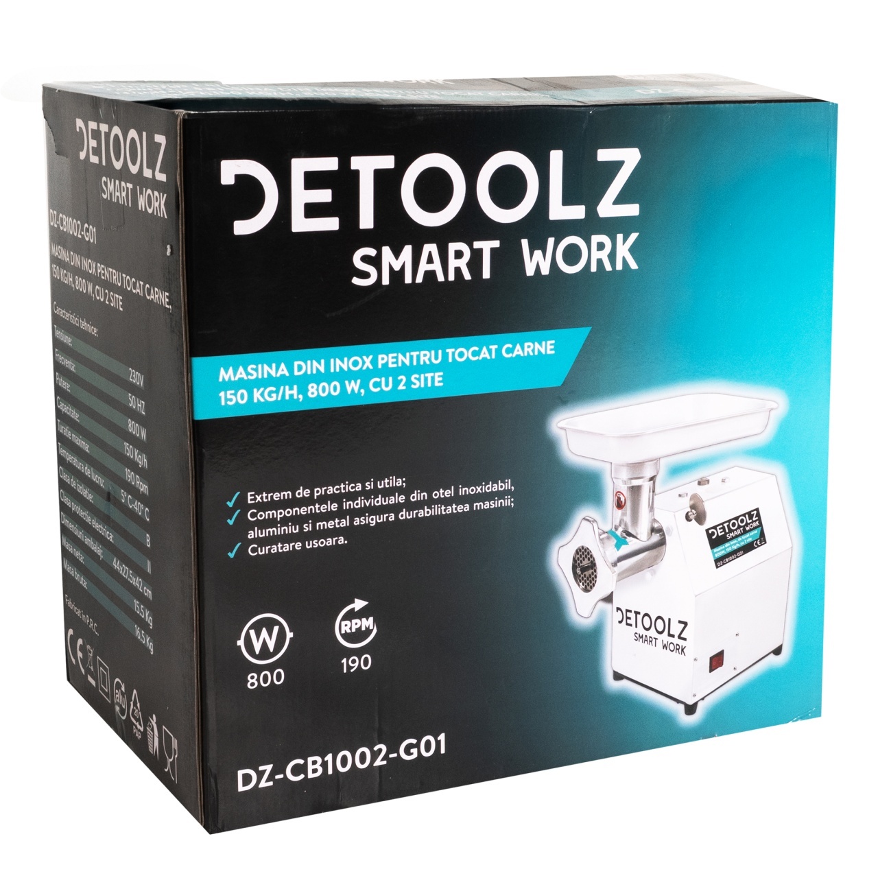 Masina tocat carne Detoolz, 800W, 150 kg/h Inox cu 2 site [8]