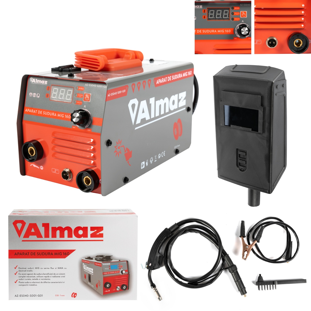 Aparat sudura Almaz, MMA+FCAW(doar sudura sarma flux), intensitate maxima 160A, afisaj digital [1]