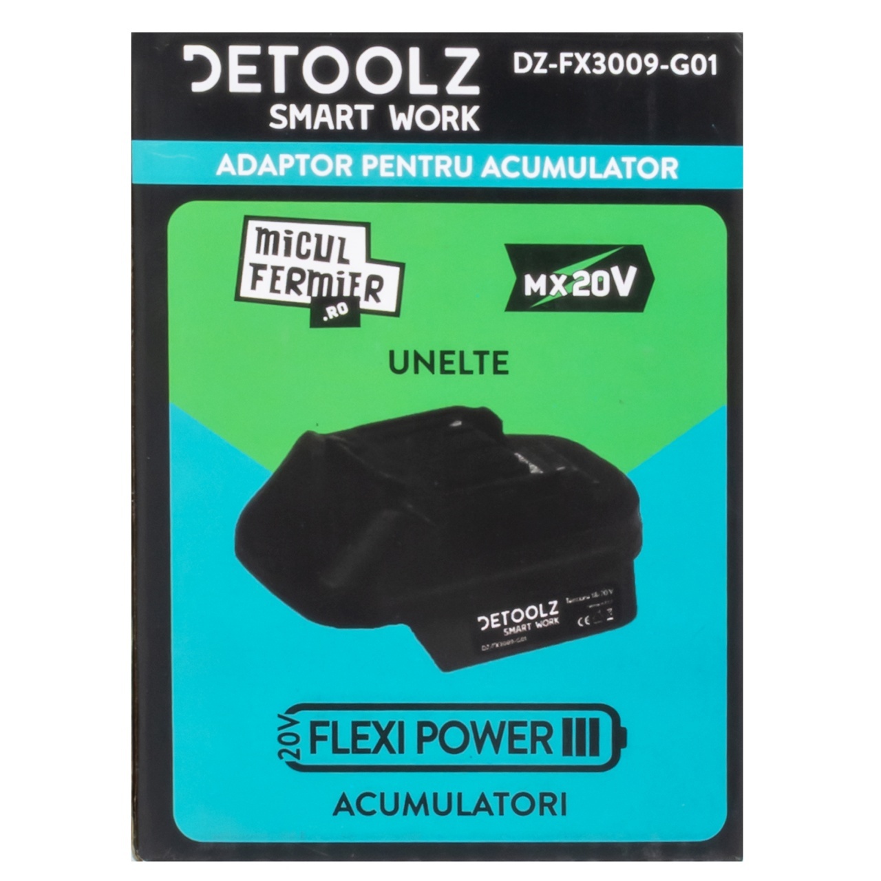 Adaptor Detoolz utilizare acumulator FlexiPower - echipamente Micul Fermier (compatibil Makita LXT) [1]