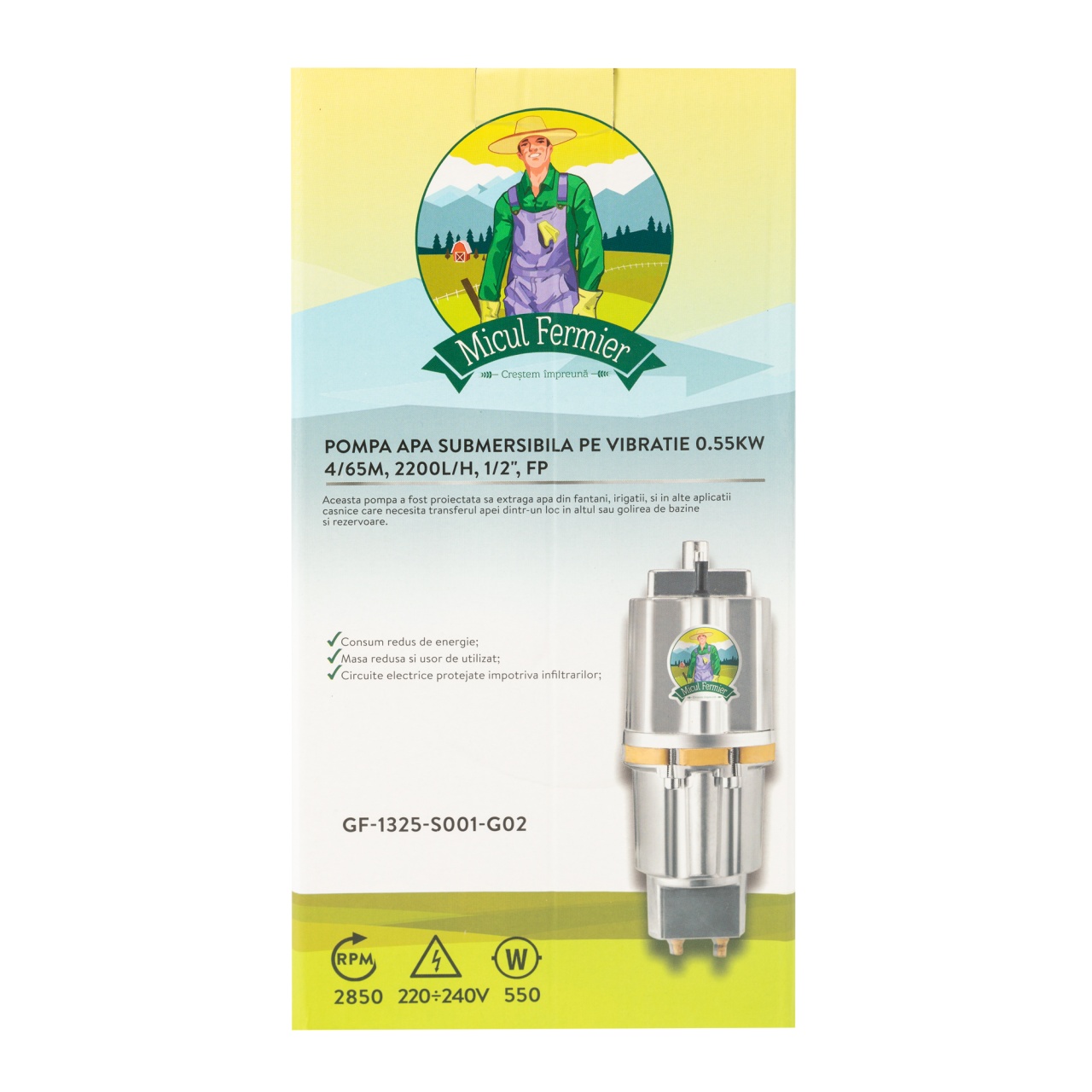 Pompa submersibila vibr 0,55kW 4/65m 2200l/h 1/2" FP [7]