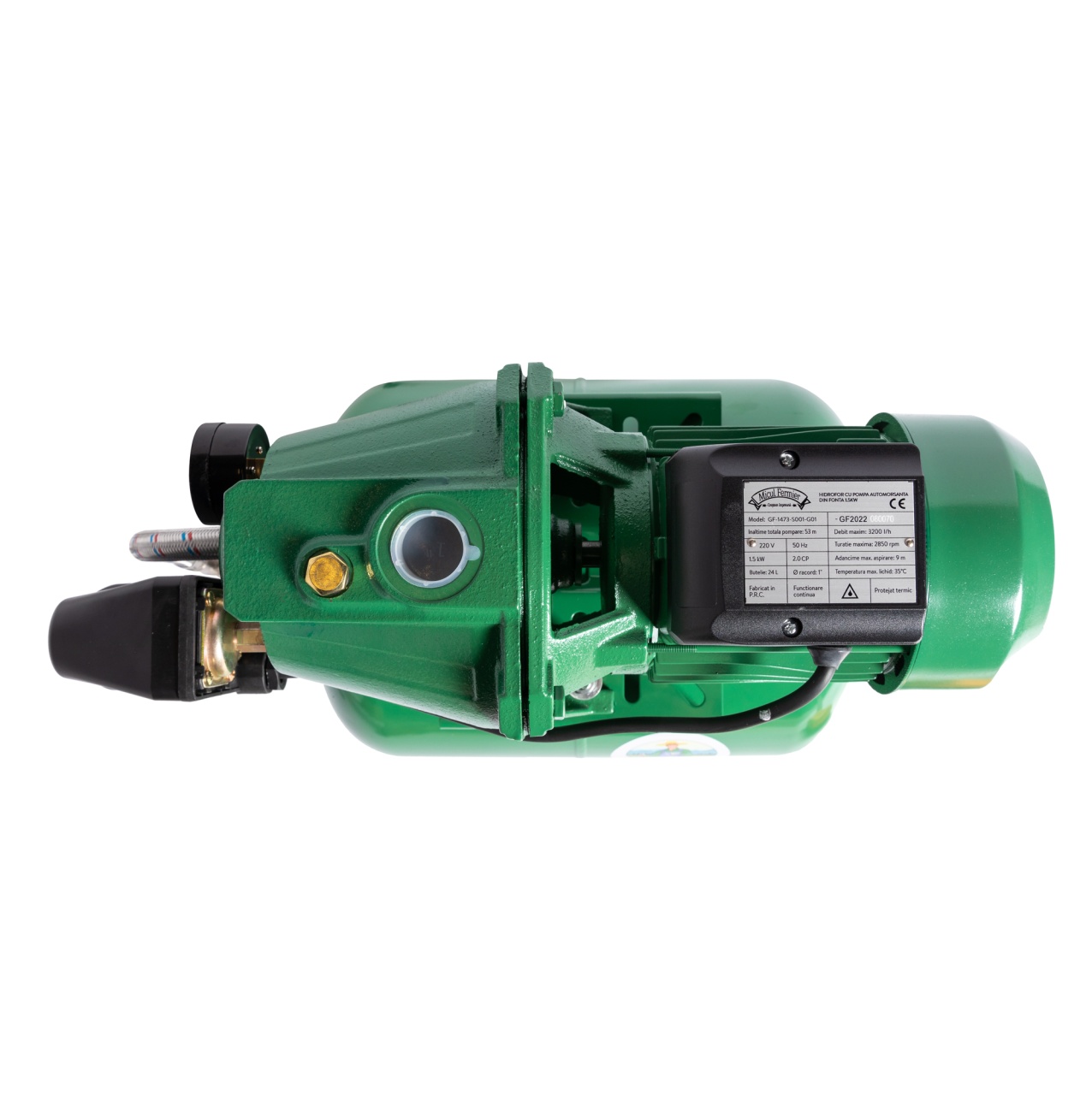 Hidrofor Micul Fermier 1.5 kW, debit maxim 3000l/h, inaltime maxima de pompare 53m, corp pompa fonta, capacitate vas expansiune 24 litri [3]