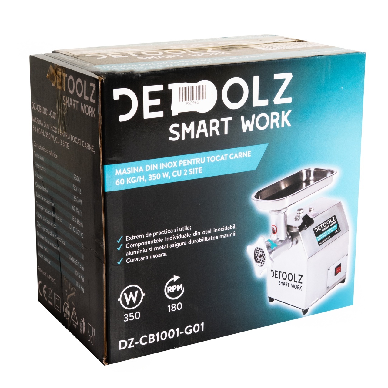 Masina de tocat carne Detoolz, 350W, 60 kg/h Inox cu 2 site [5]