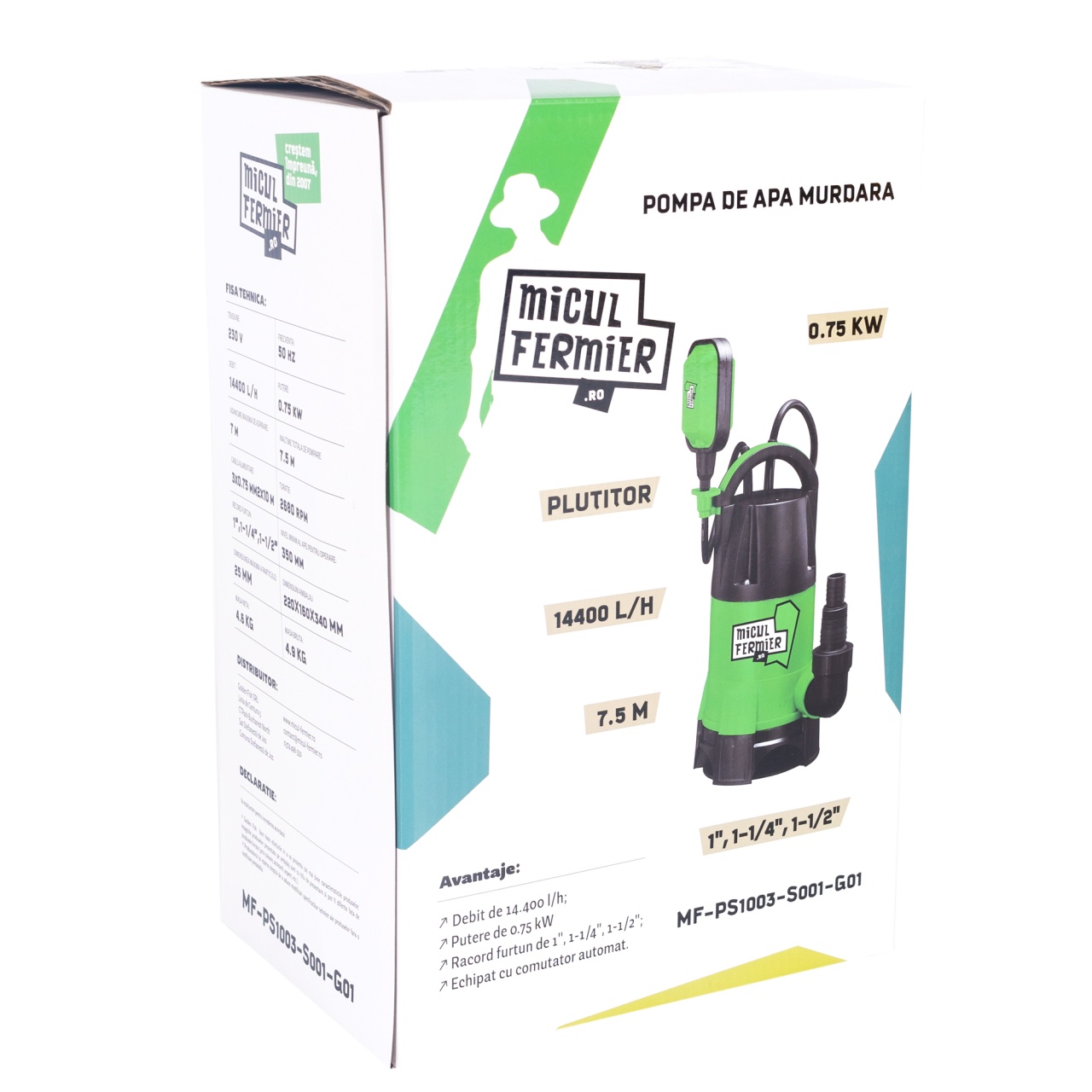 Pompa apa murdara cu plutitor, 750W, 14400l/h, 7.5m [12]