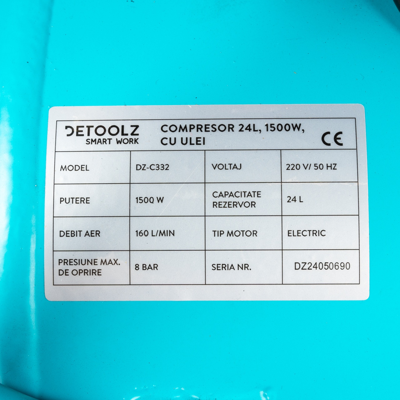 Compresor Detoolz 24L cu ulei, 1500 W, debit 160L/min, 8 bar, 2 prize de aer [2]