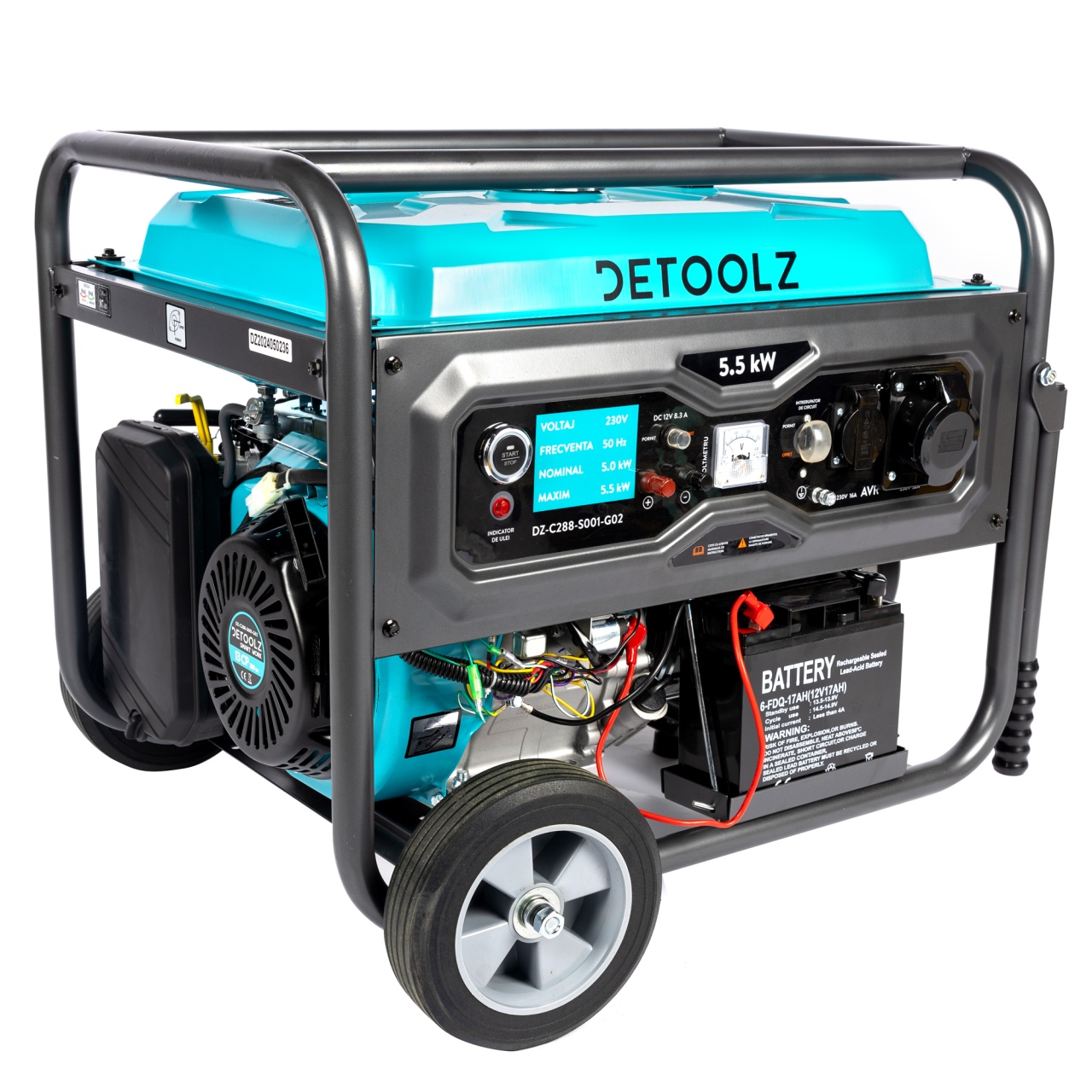 Generator Detoolz 5.5kW 2P230 B4T pornire electrica 25L cu roti G02 [24]