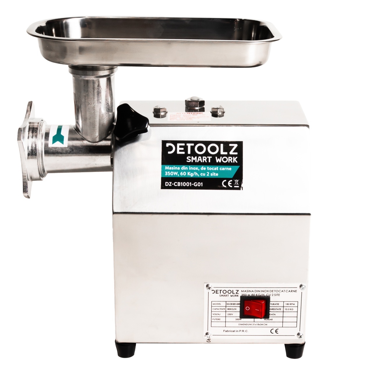 Masina de tocat carne Detoolz, 350W, 60 kg/h Inox cu 2 site [6]