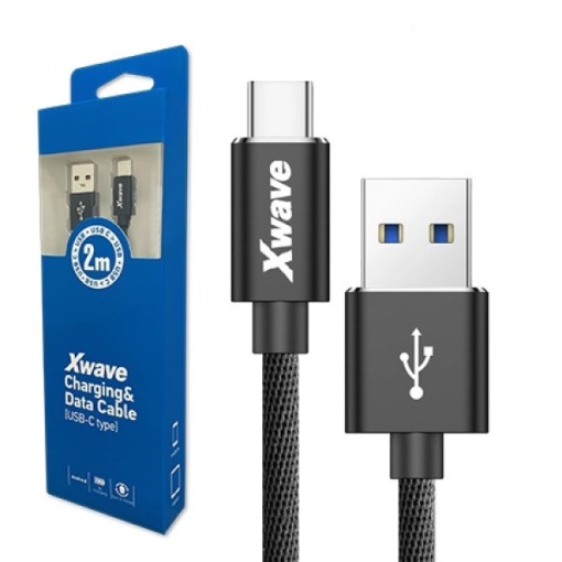 XWAVE KABL USB TIP C NA TIP A 2M CRNI PLETENI