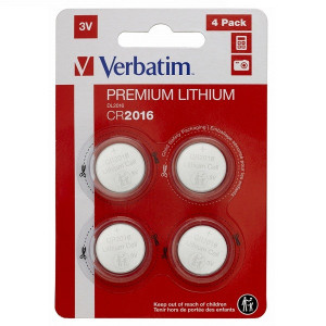 VERBATIM CR2016 LITHIUM 3V 4PACK 49531
