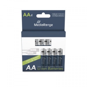 MEDIARANGE GERMANY AA 1.5V LI-ION 4KOM-RECHARG-1400MAH-MRBAT161-USB-C