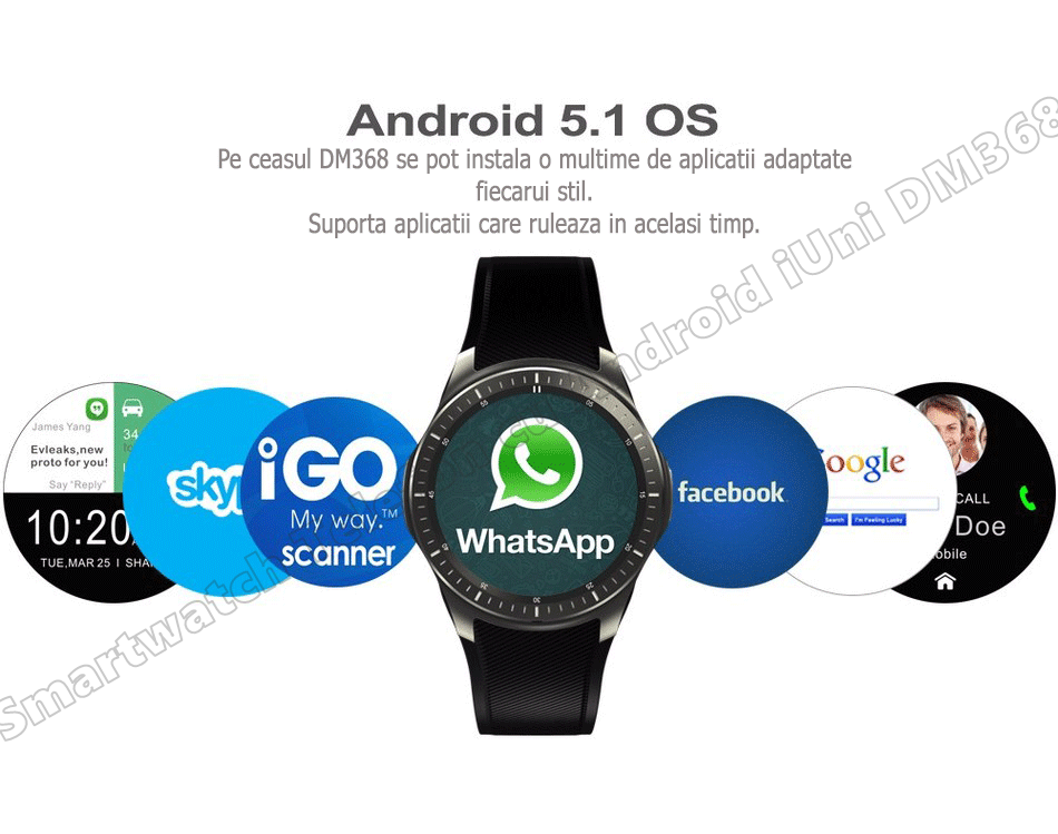 Smartwatch Telefon cu Android iUni DM368 WIFI, 3G, GPS-6