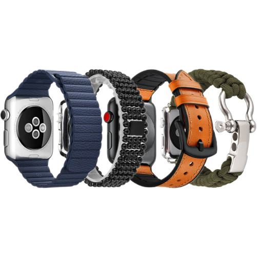Комплект от 4 съвместими каишки за Apple Watch 1/2/3/4/5/6/7, 44 мм, сини, черни, кафяви, зелени
