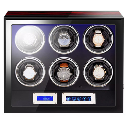 Кутия за самонавиващи се часовници iUni Luxury Watch Winder 6, цвят на махагон