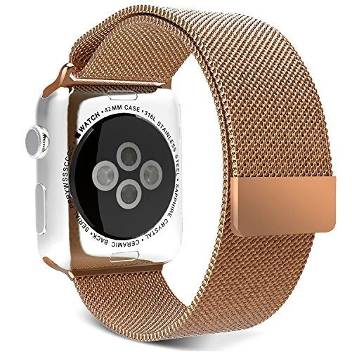 Apple Watch 1/2/3/4/5/6/7 fém okosóra szíj, 44 mm mágnes rögzítés iUni Aranysárga