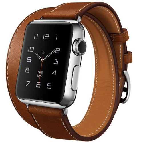 Apple Watch 1/2/3/4/5/6/7 szíj 42 mm iUni szerves bőr Double Tour Barna