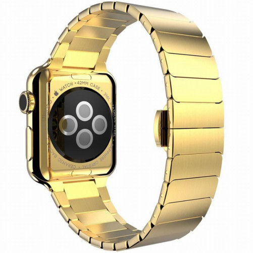 Curea iUni compatibila cu Apple Watch 1/2/3/4/5/6/7, 42mm, Link Bracelet, Otel Inoxidabil, Gold