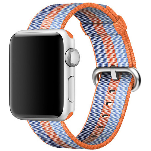 Curea iUni compatibila cu Apple Watch 1/2/3/4/5/6/7, 42mm, Nylon, Woven Strap, Orange/Blue