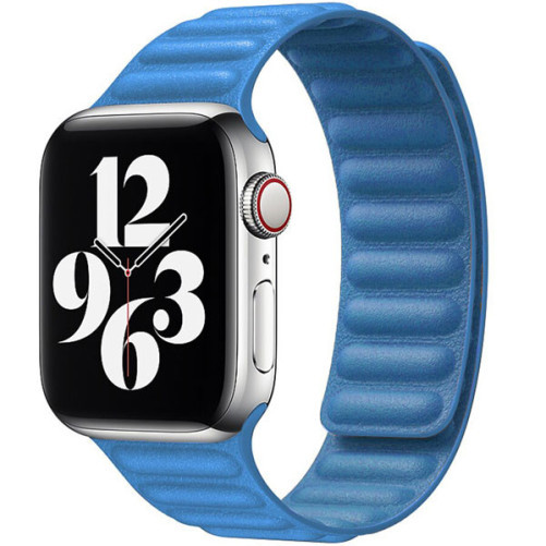 Curea iUni compatibila cu Apple Watch 1/2/3/4/5/6/7, 44mm, Leather Link, Blue