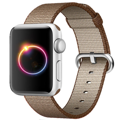 Curea iUni compatibila cu Apple Watch 1/2/3/4/5/6/7, 44mm, Nylon, Woven Strap, Brown
