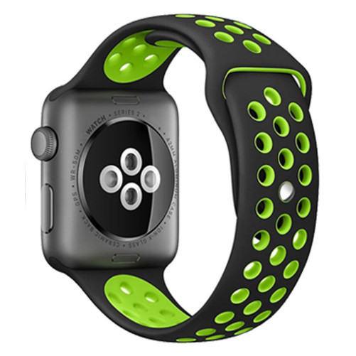 Curea iUni compatibila cu Apple Watch 1/2/3/4/5/6/7, 44mm, Silicon Sport, Black/Green